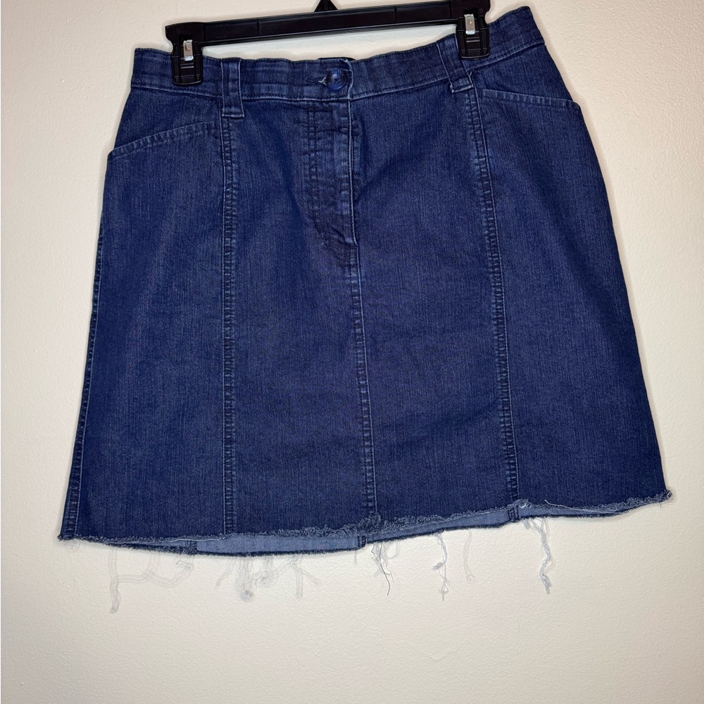 L.L.Bean Classic Fit Denim Skirt Raw Hem Size 12